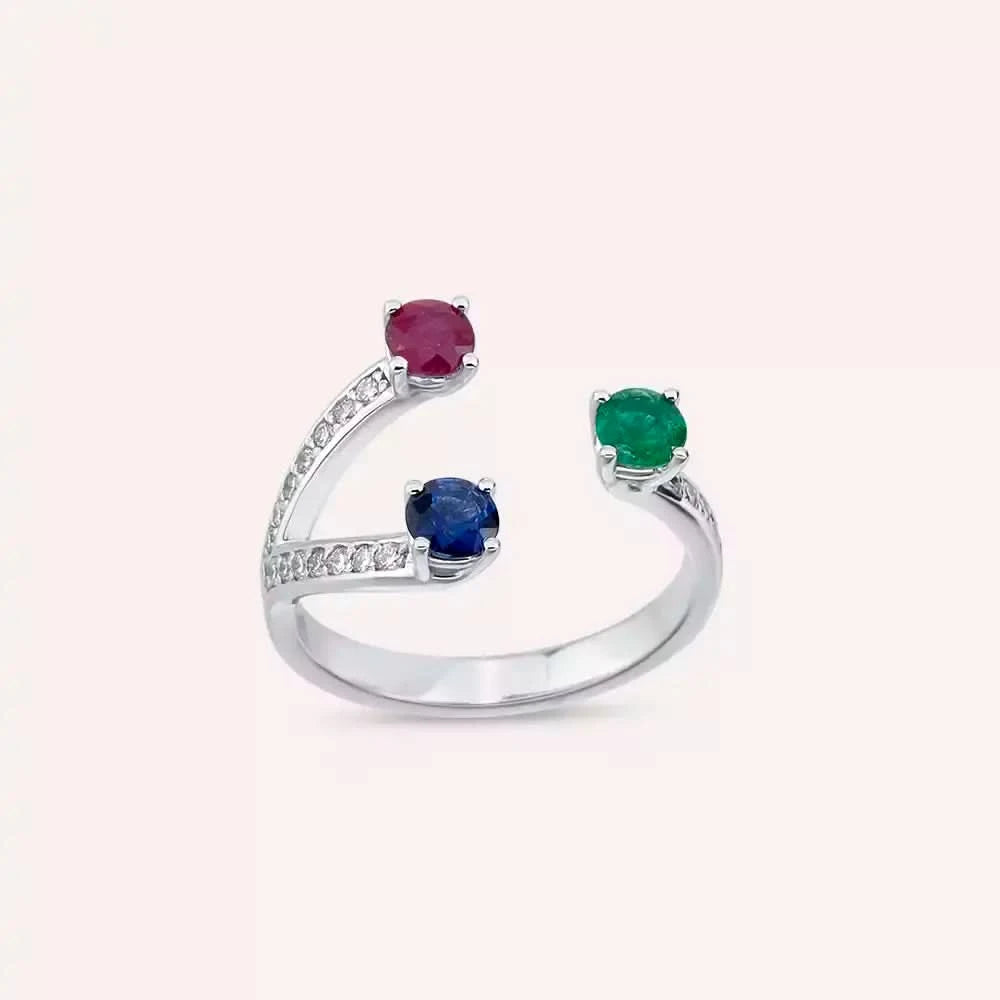 1.15 CT Pırlanta ve Değerli Taşlı Beyaz Altın Yüzük