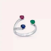 1.15 CT Pırlanta ve Değerli Taşlı Beyaz Altın Yüzük