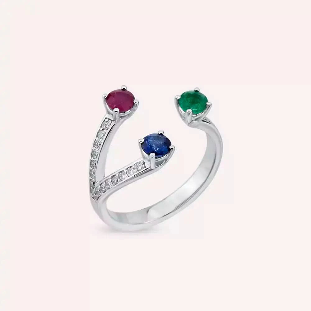 1.15 CT Pırlanta ve Değerli Taşlı Beyaz Altın Yüzük