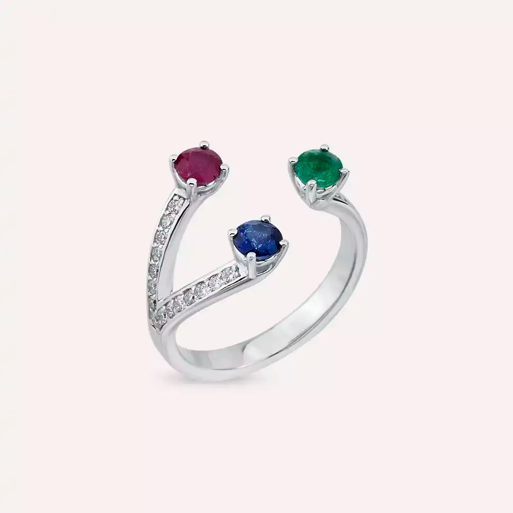 1.15 CT Pırlanta ve Değerli Taşlı Beyaz Altın Yüzük