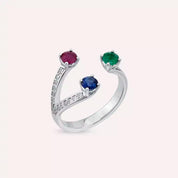 1.15 CT Pırlanta ve Değerli Taşlı Beyaz Altın Yüzük