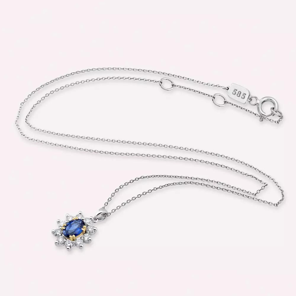 1.15 CT Safir ve Pırlanta Taşlı Beyaz Altın Anturaj Kolye