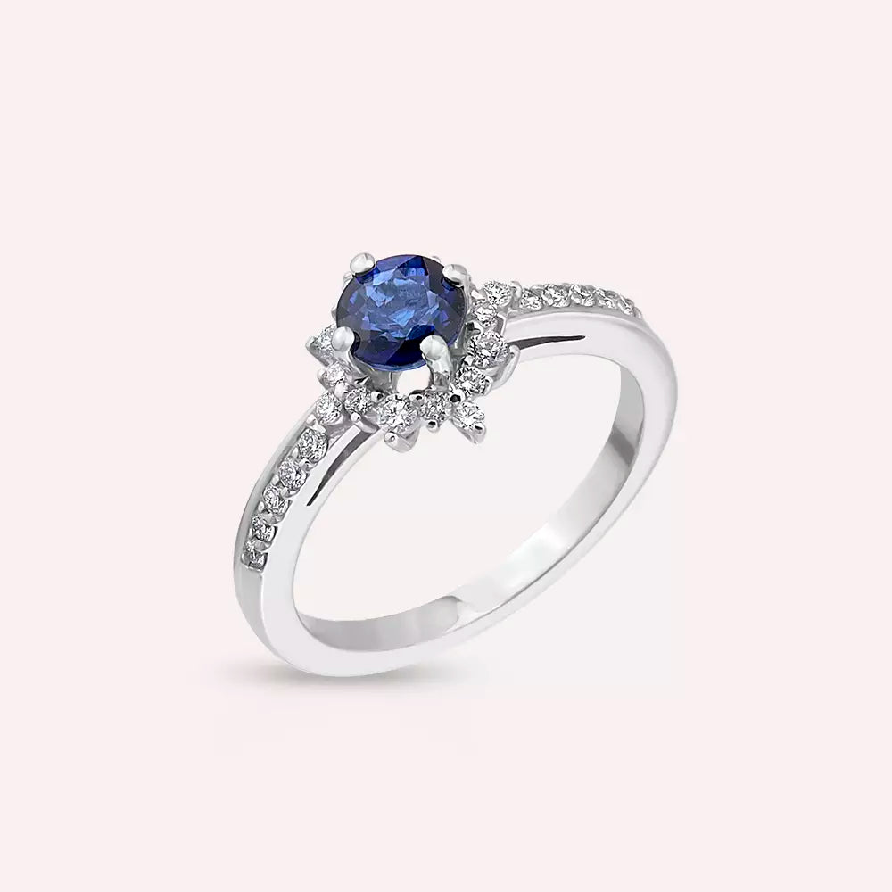 1.17 CT Safir ve Pırlanta Taşlı Beyaz Altın Yüzük
