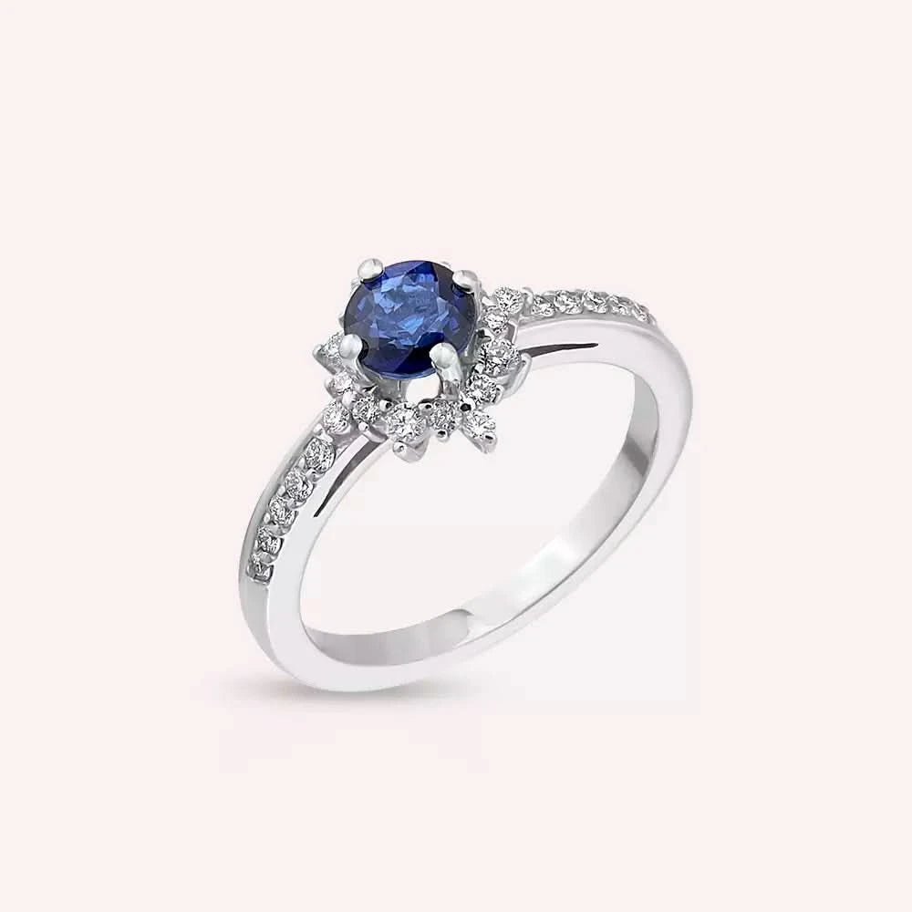 1.17 CT Safir ve Pırlanta Taşlı Beyaz Altın Yüzük