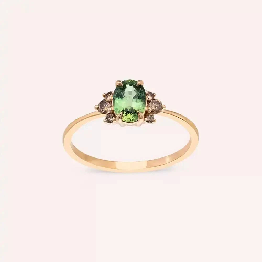 1.19 CT Green Safir ve Brown Pırlanta Taşlı Rose Altın Yüzük