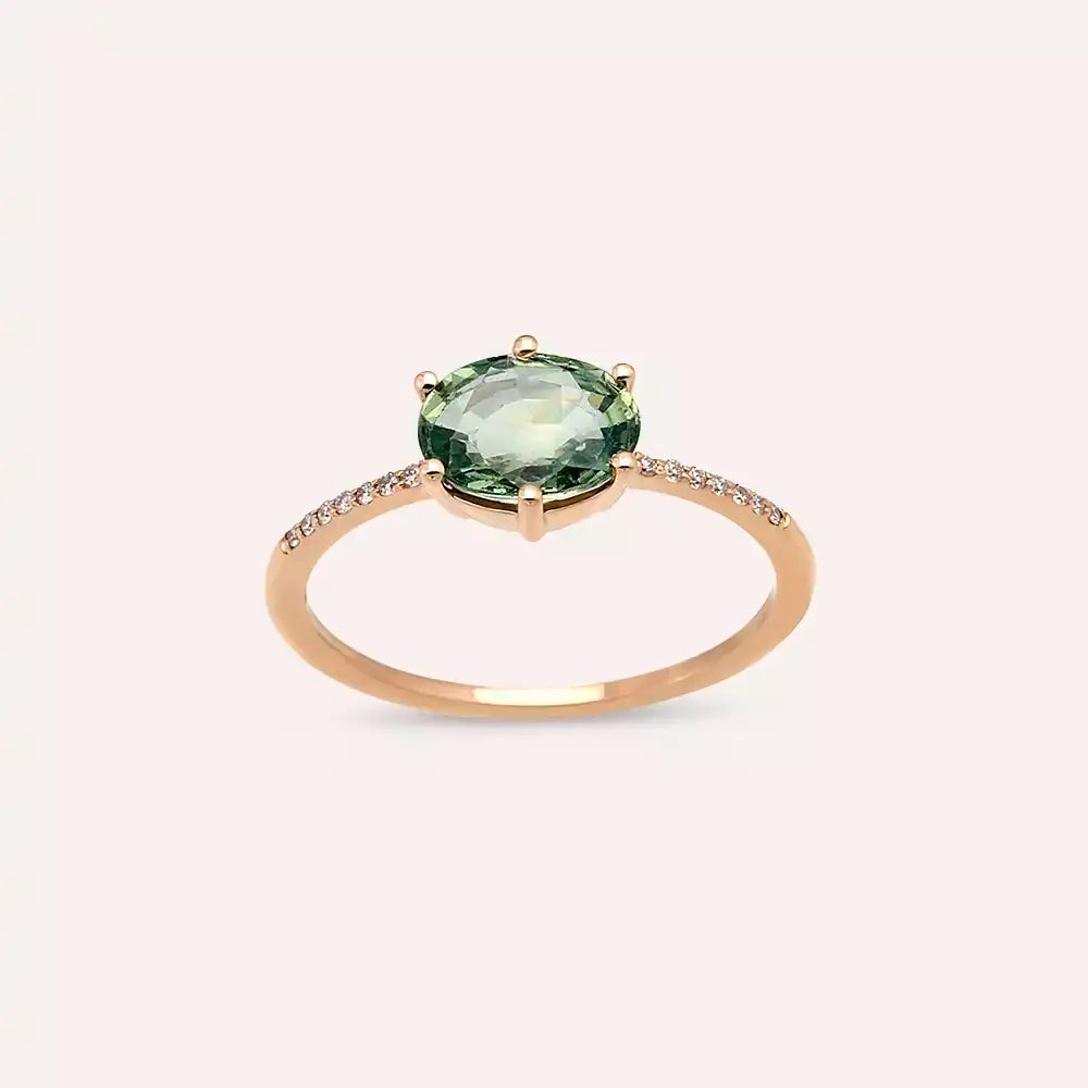 1.21 CT Green Safir ve Pırlanta Taşlı Rose Altın Yüzük