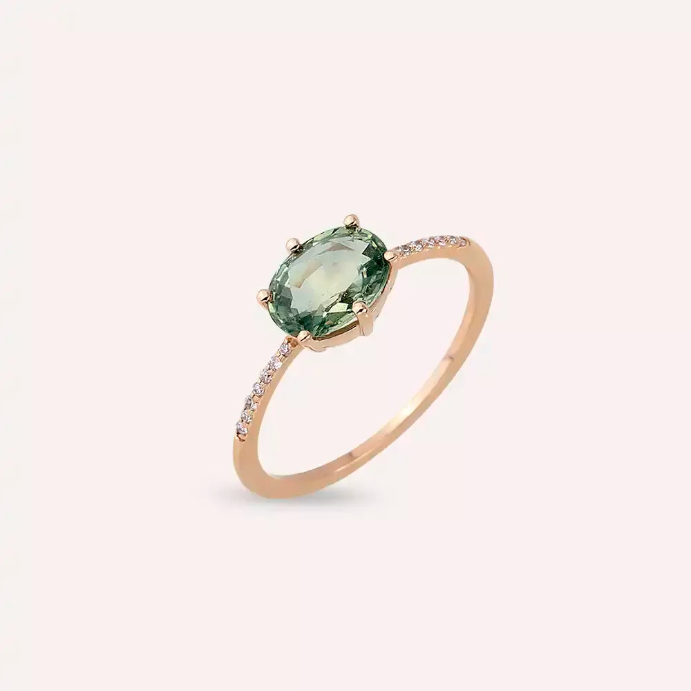 1.21 CT Green Safir ve Pırlanta Taşlı Rose Altın Yüzük
