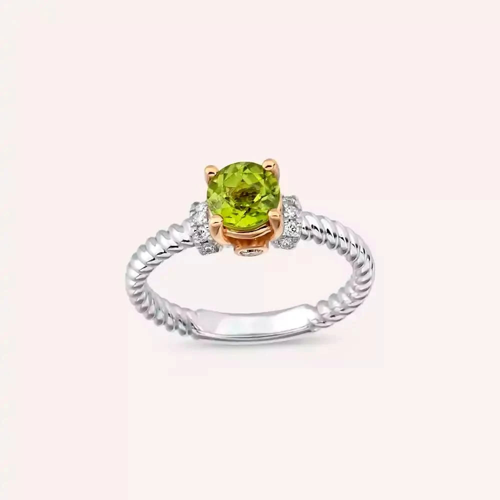 1.22 CT Peridot ve Pırlanta Taşlı Beyaz Altın Yüzük