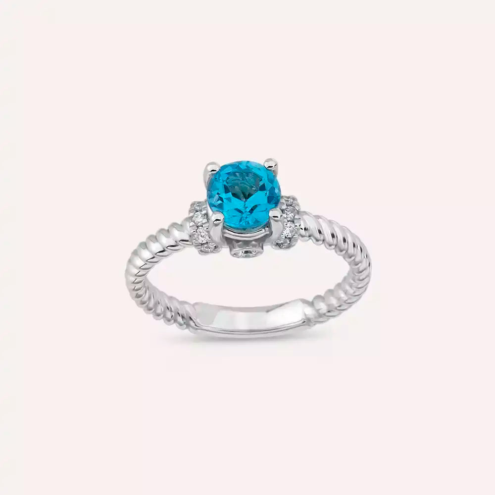 Twine 1.22 CT Topaz ve Pırlanta Taşlı Beyaz Altın Yüzük