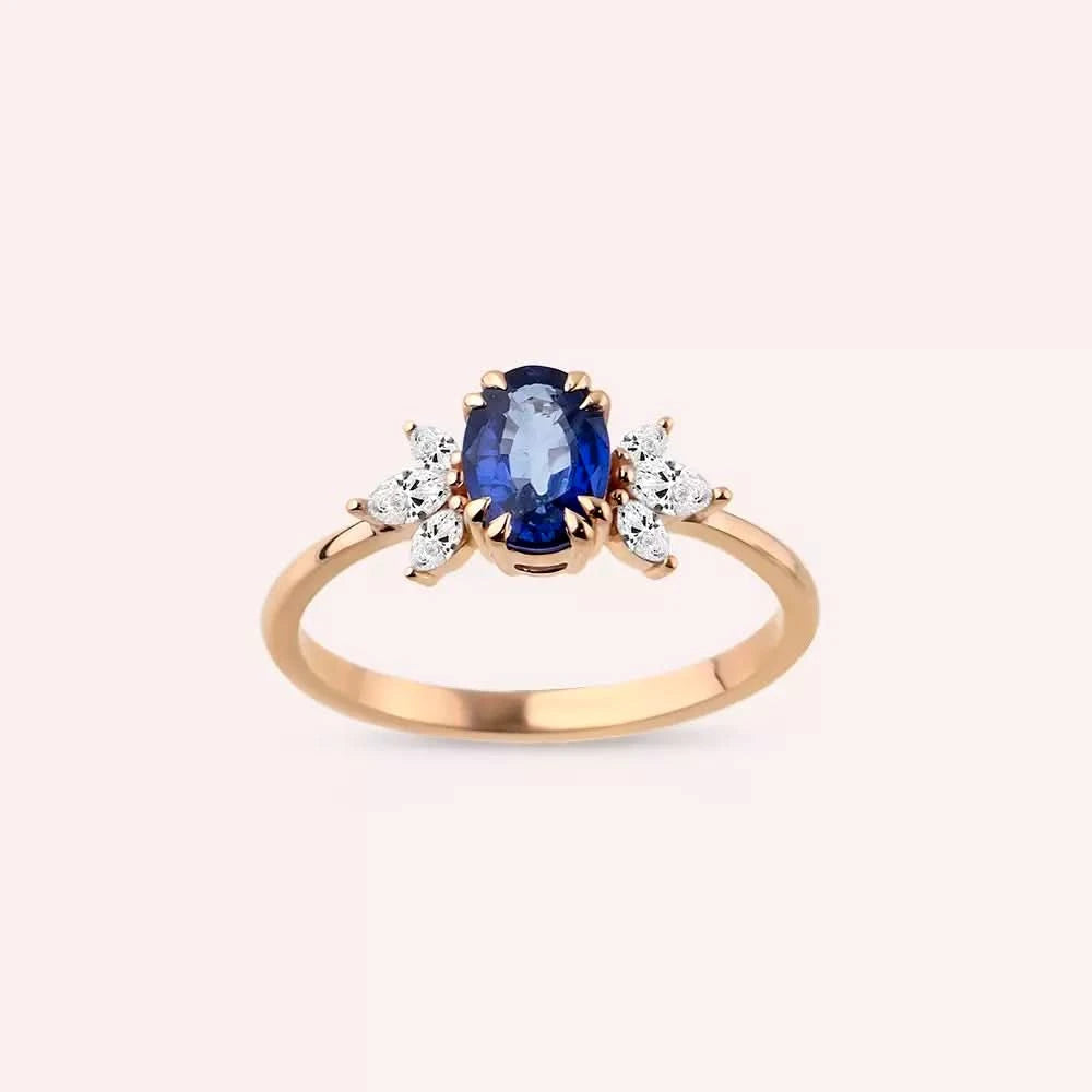 1.25 CT Safir ve Markiz Kesim Pırlanta Taşlı Rose Altın Yüzük