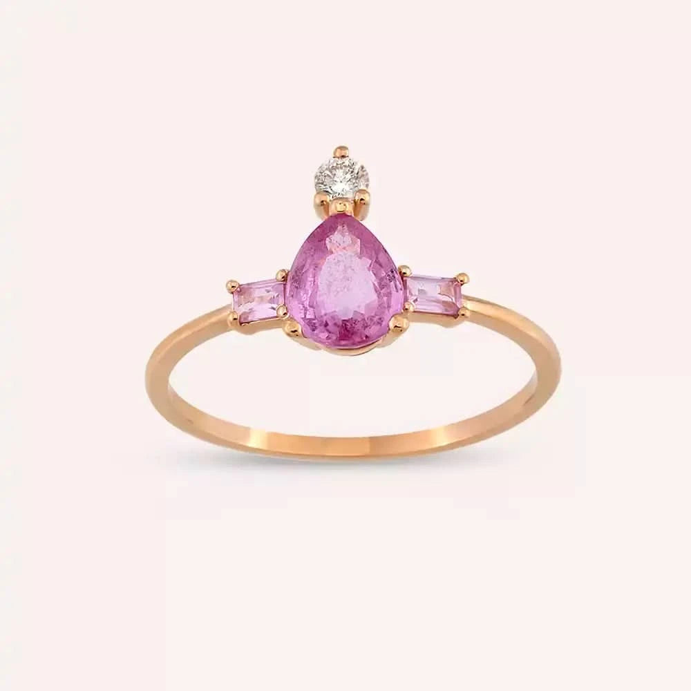1.26 Pırlanta ve Pink Safir Taşlı Rose Altın Yüzük