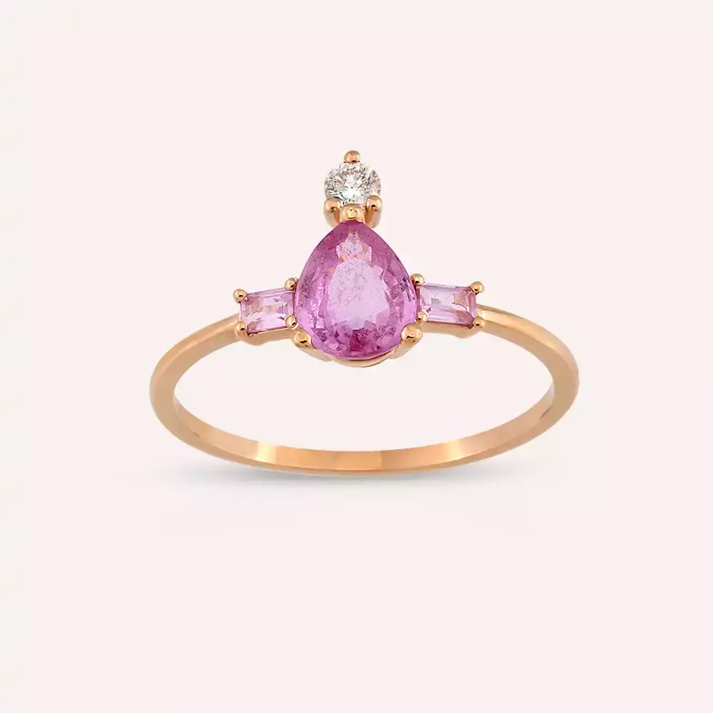 1.26 Pırlanta ve Pink Safir Taşlı Rose Altın Yüzük