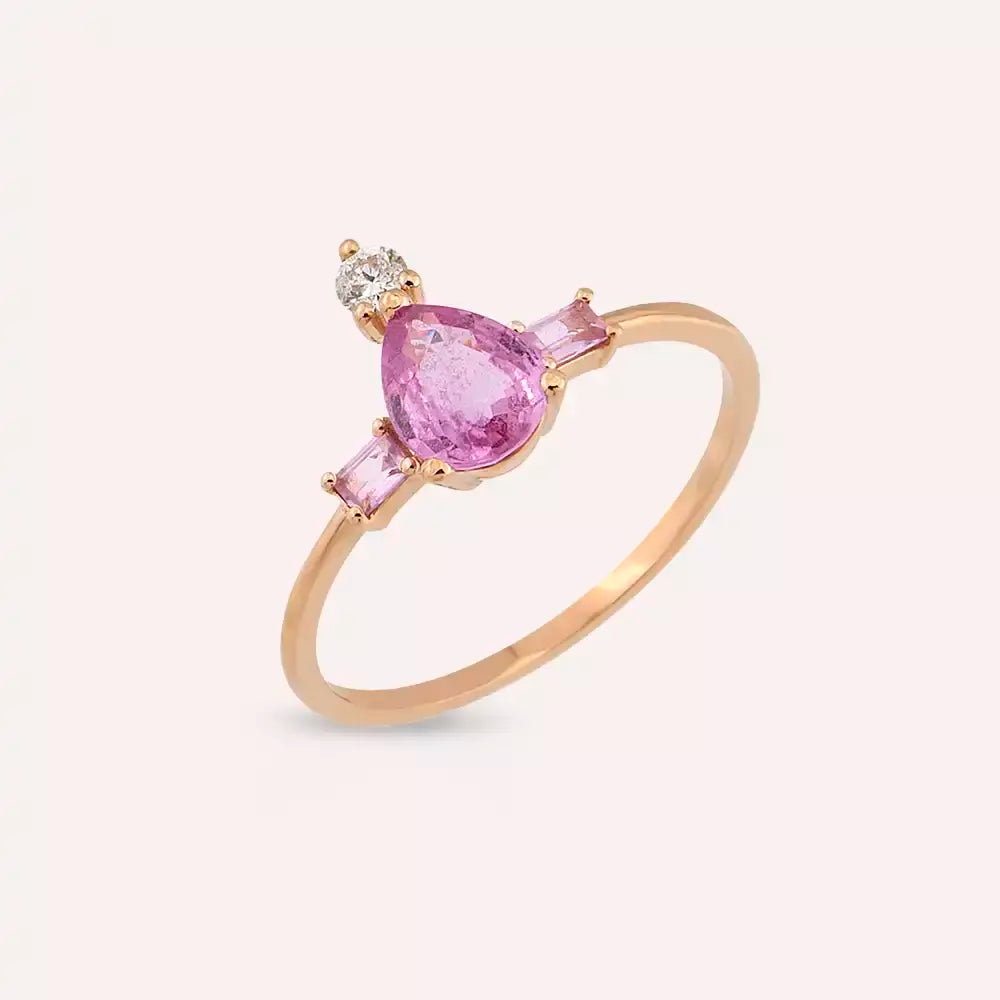 1.26 Pırlanta ve Pink Safir Taşlı Rose Altın Yüzük