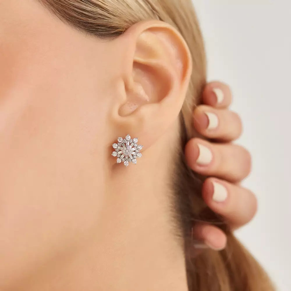 1.34 CT Baget Pırlanta Taşlı Beyaz Altın Küpe