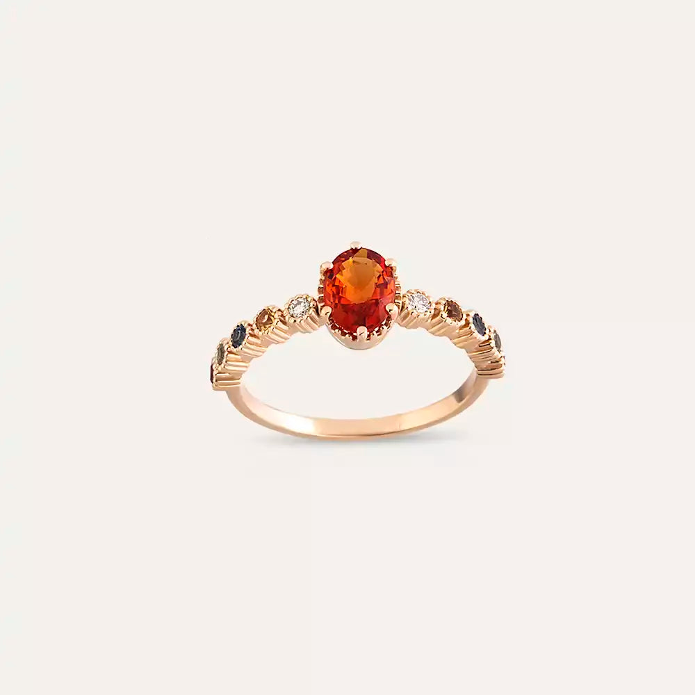 1.37 CT Multicolor Safir ve Pırlanta Taşlı Rose Altın Yüzük