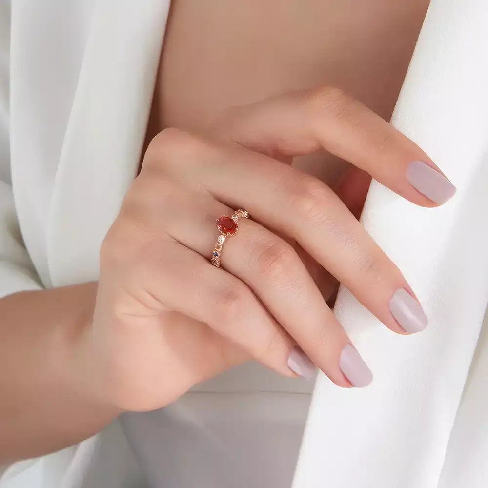 1.37 CT Multicolor Safir ve Pırlanta Taşlı Rose Altın Yüzük