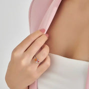 1.38 CT Multicolor Safir ve Pırlanta Taşlı Beyaz Altın Yüzük