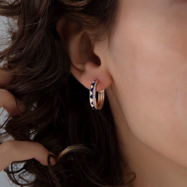 14 Ayar Altın Abierto Lacivert Mineli Taşlı Küpe