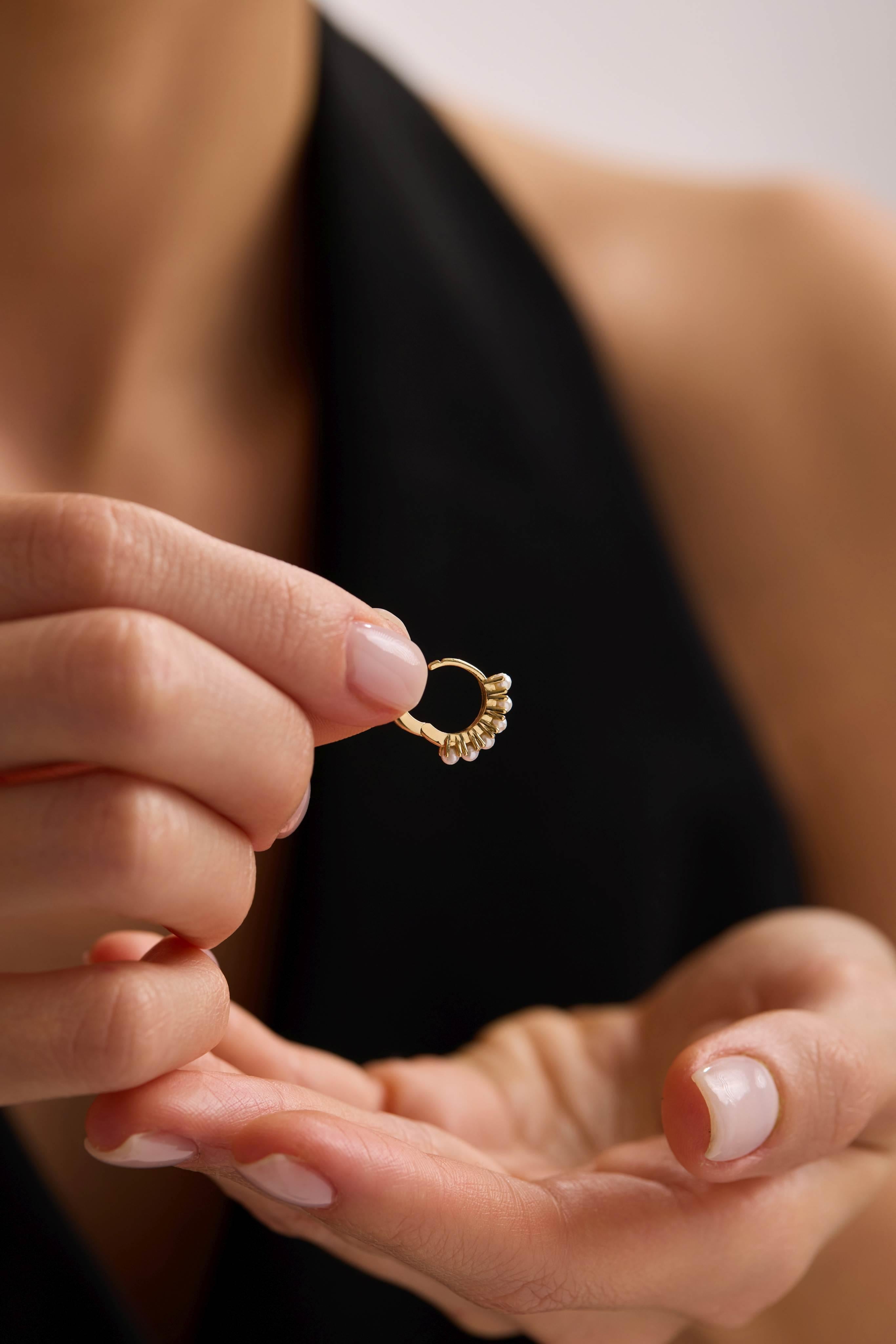 14 Ayar Altın Altılı İnci Küpe