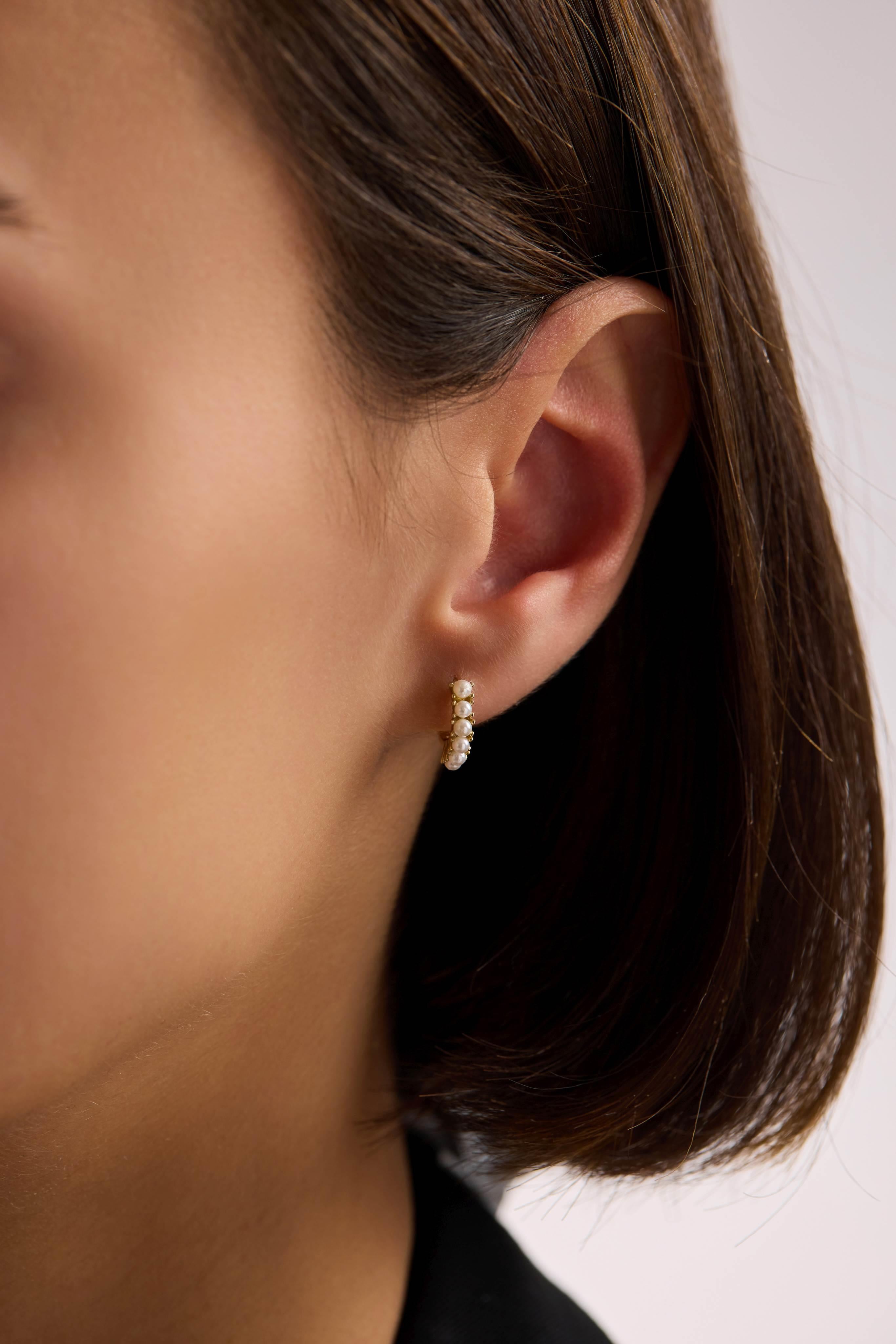 14 Ayar Altın Altılı İnci Küpe