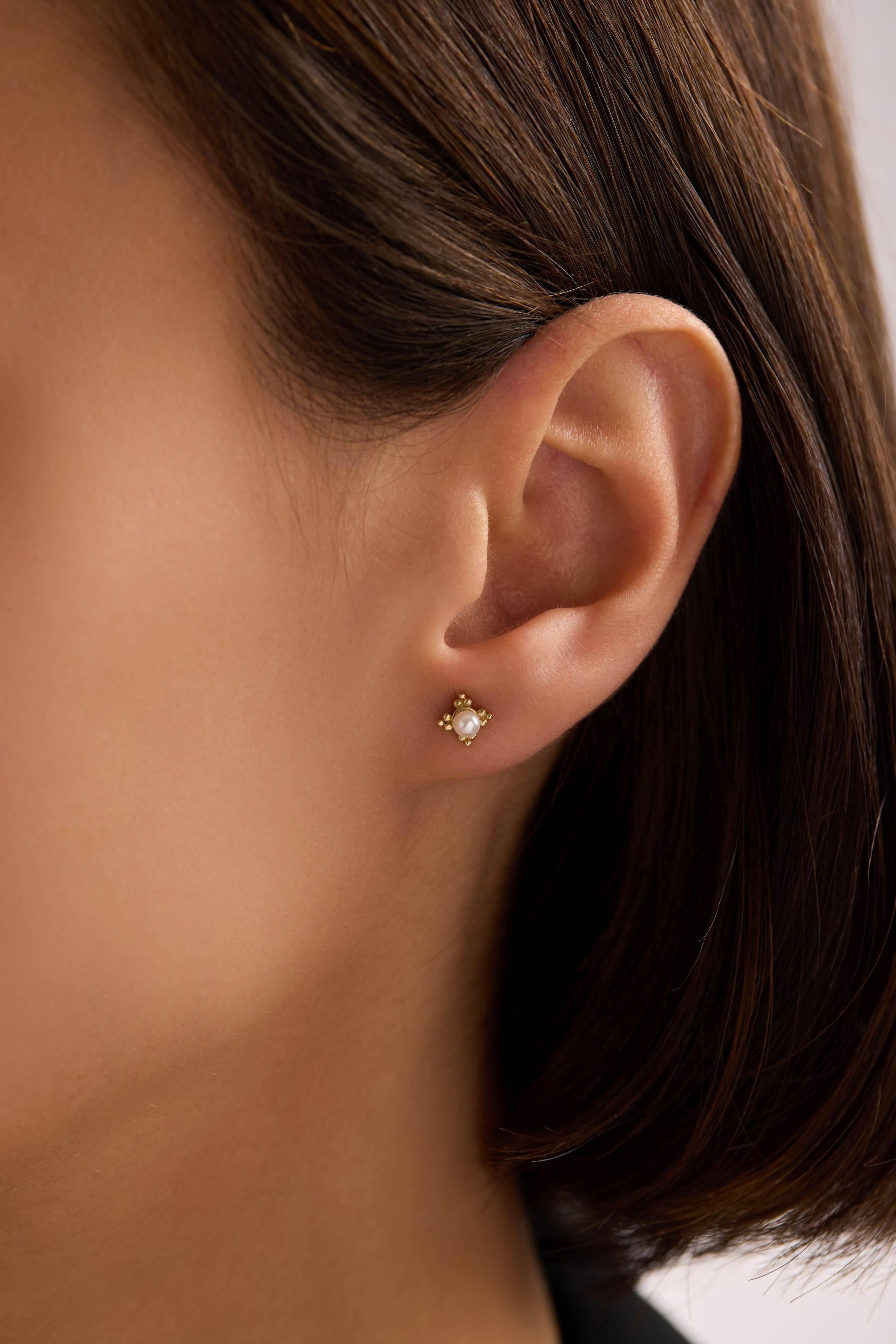 14 Ayar Altın İnci Küpe