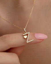 14 Ayar Altın Kalpli Harf Kolye