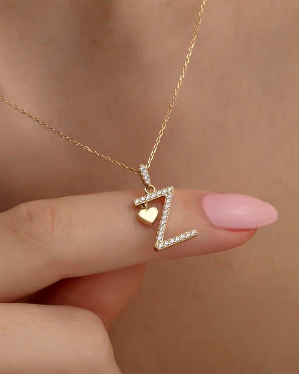 14 Ayar Altın Kalpli Harf Kolye
