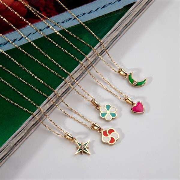 14 Ayar Altın Mineli Ay Kolye