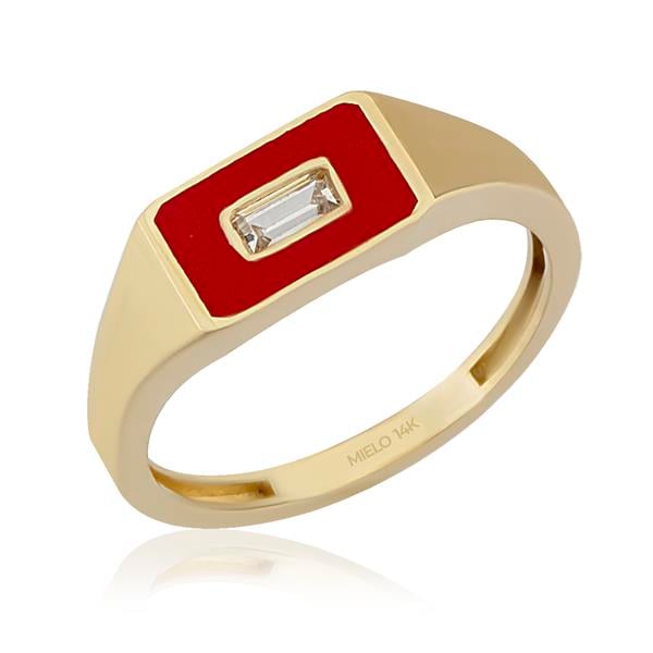 14 Ayar Altın Mineli Emily Baget Taşlı Yüzük