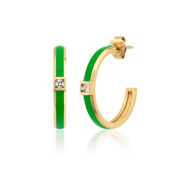 14 Ayar Altın Mineli Emily Yarım Halka Orta Boy Küpe