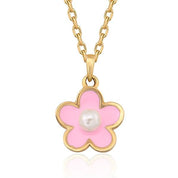 14 Ayar Altın Mineli İncili Çiçek Kolye