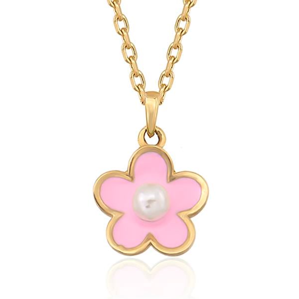 14 Ayar Altın Mineli İncili Çiçek Kolye