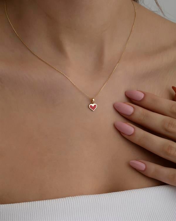 14 Ayar Altın Mineli Kalp Kolye