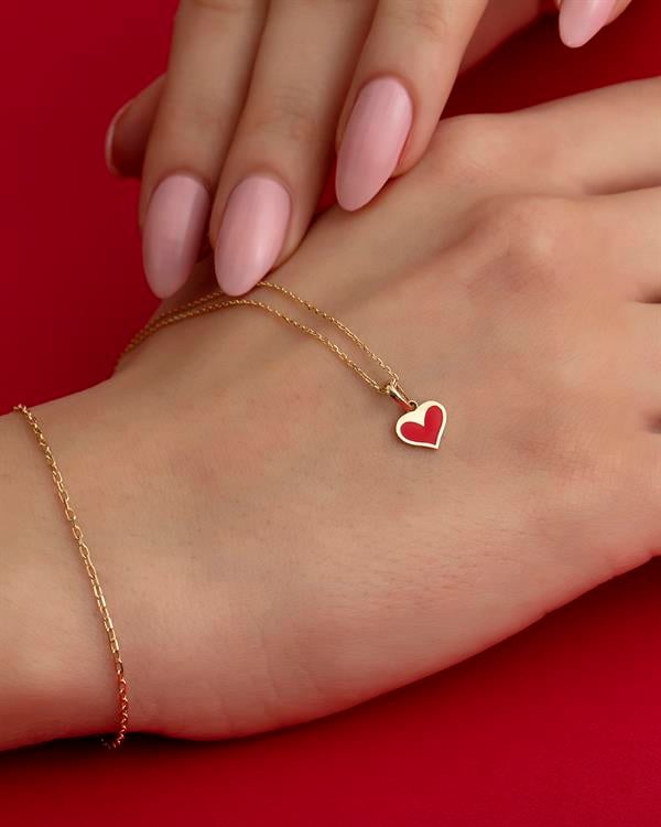 14 Ayar Altın Mineli Kalp Kolye