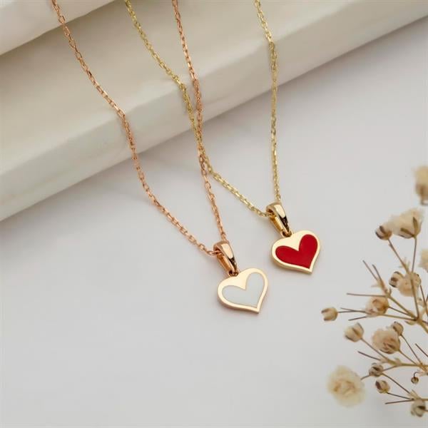 14 Ayar Altın Mineli Kalp Kolye
