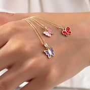 14 Ayar Altın Mineli Kelebek Kolye