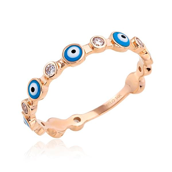 14 Ayar Altın Mineli Nazar Boncuklu Yüzük