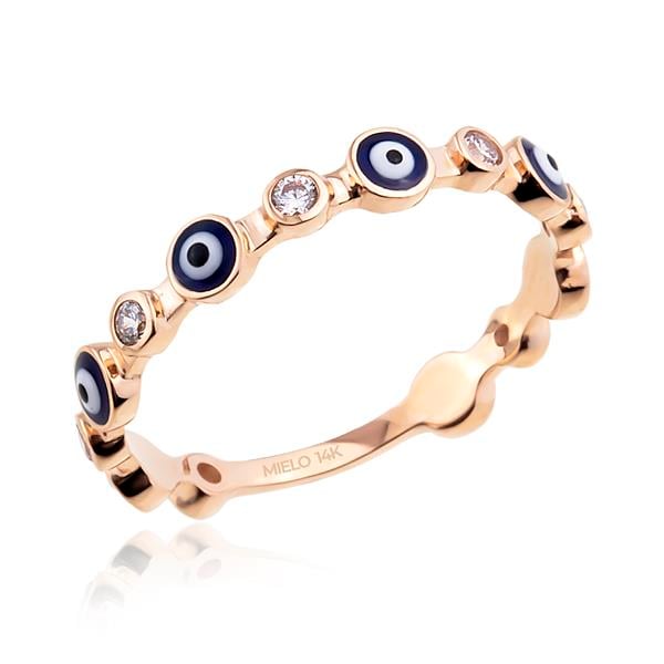 14 Ayar Altın Mineli Nazar Boncuklu Yüzük