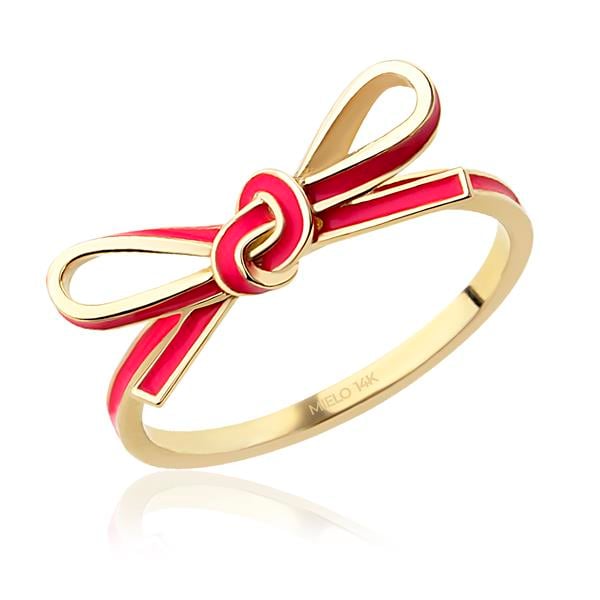 14 Ayar Altın Mineli Pembe  Fiyonk Yüzük