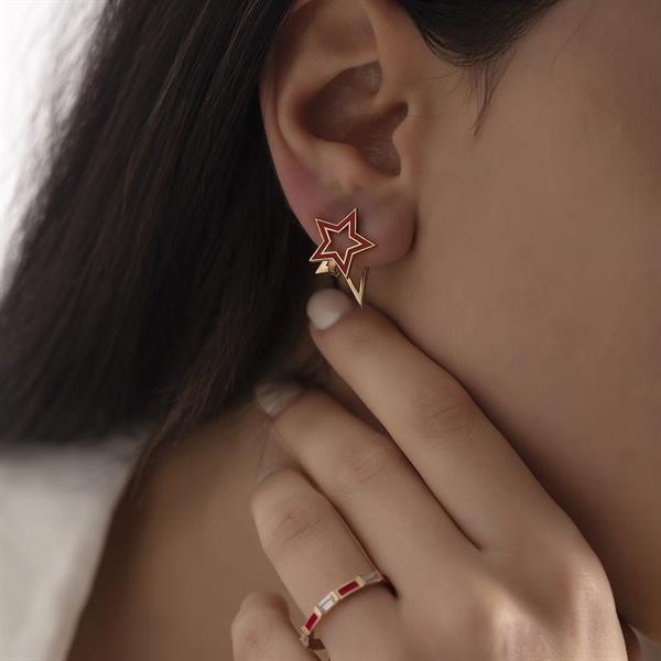 14 Ayar Altın Mineli Yıldız Küpe