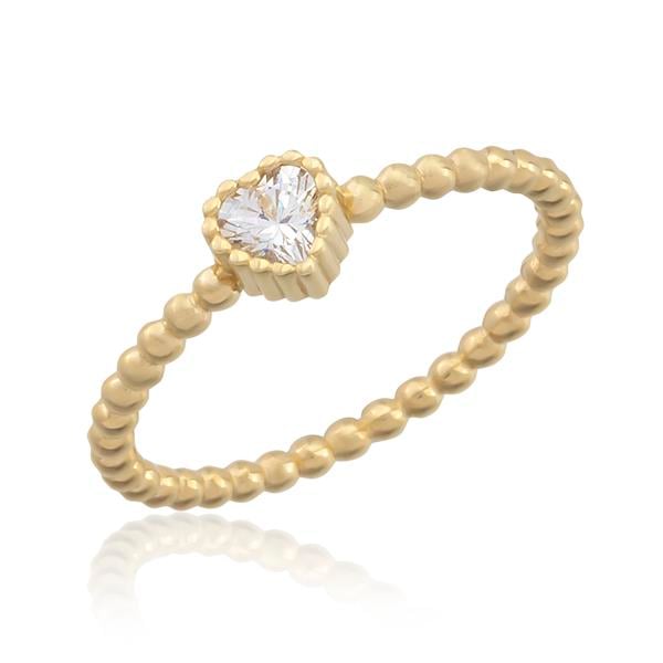 14 Ayar Altın Minimal Taşlı Kalp Yüzük