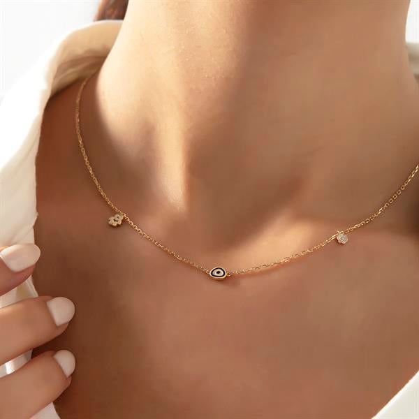 14 Ayar Altın Nazar Mineli Kolye