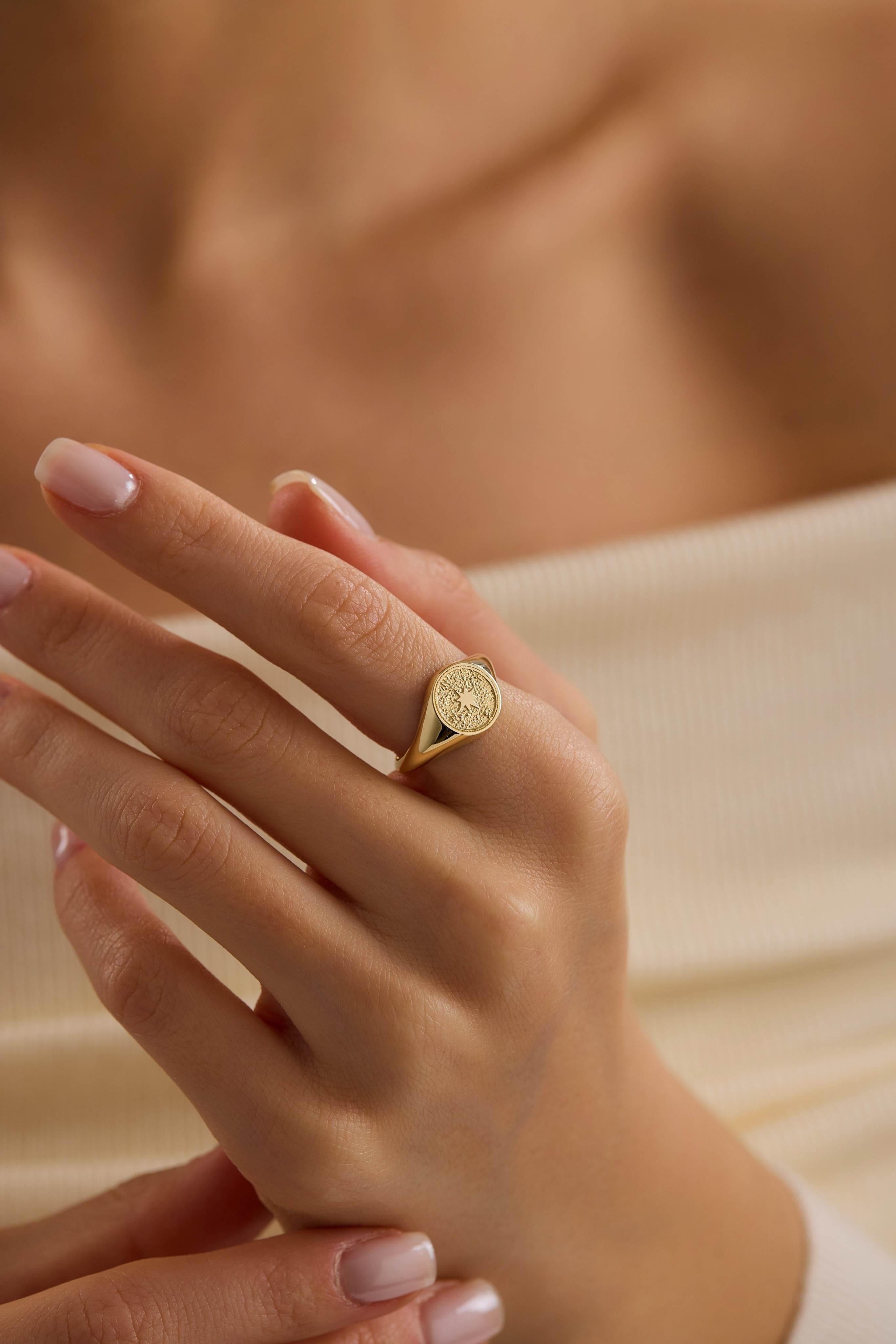 14 Ayar Altın Pusula Yüzük