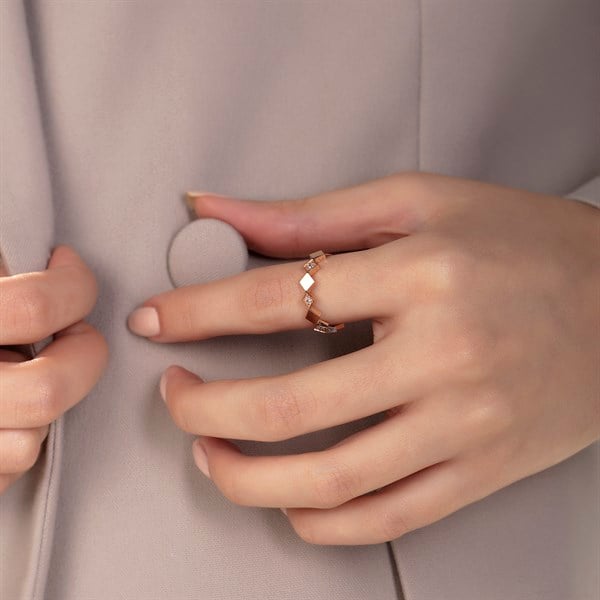 14 Ayar Altın Rose Geometrik Yüzük