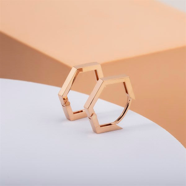 14 Ayar Altın Beşgen Geometrik Küpe