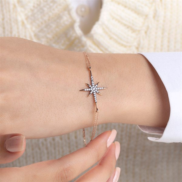 14 Ayar Altın Taşlı Kutup Yıldızı Bileklik