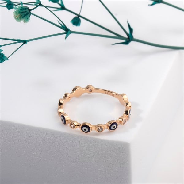 14 Ayar Altın Mineli Nazar Boncuklu Yüzük