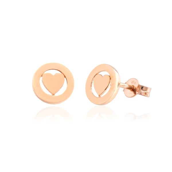 14 Ayar Altın Rose Vidalı Kalp Küpe