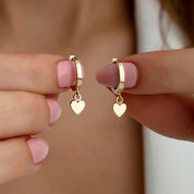 14 Ayar Altın Sallantılı Kalp Küpe