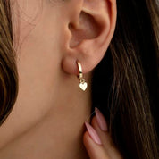 14 Ayar Altın Sallantılı Kalp Küpe